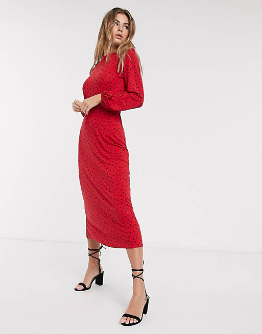 Vestido midi rojo con detalle de lunares de New Look | ASOS