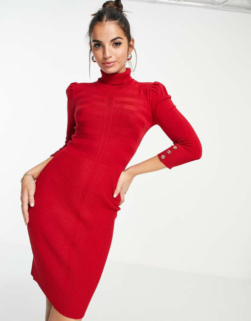 midi rojo de cuello alto con detalle Morgan | ASOS