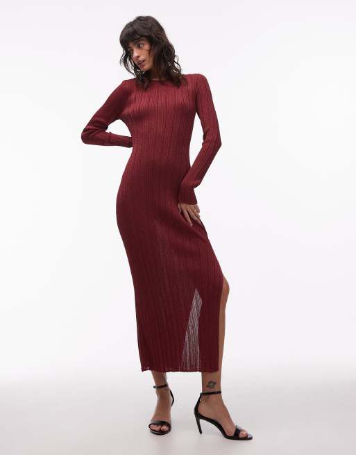 Vestido midi rojo de manga larga con cuello barco de & Other Stories, 3 de 4