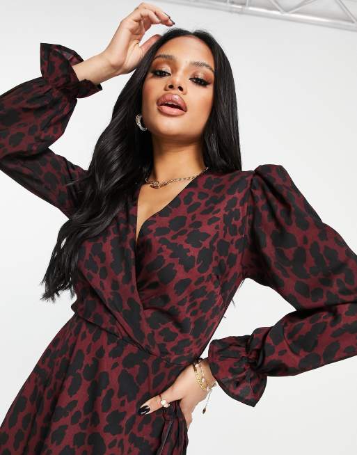 Vestido midi rojo de manga larga con estampado de lunares de AX