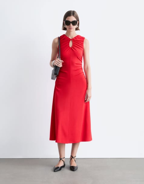 Vestido midi rojo fruncido sin mangas con abertura en forma de & Other Stories - view 1