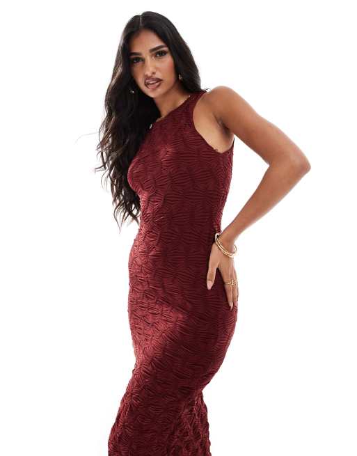 Vestido midi rojo oscuro con cuello halter de tejido texturizado de River Island