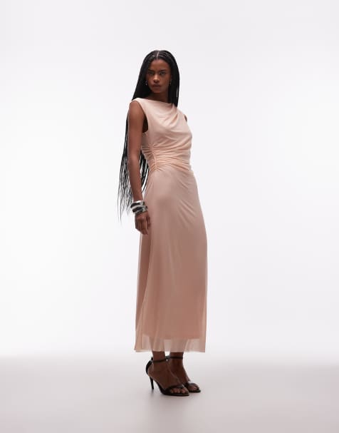 Vestido midi rosa arcilla drapeado de malla de & Other Stories - view 1