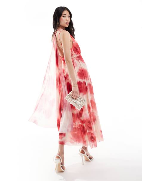 Vestido midi rosa claro con estampado floral y detalle en la espalda de Mango - view 1