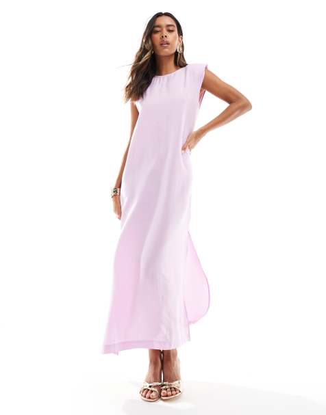 Vestido midi rosa claro estilo camiseta sin mangas con hombreras de ASOS DESIGN - view 1