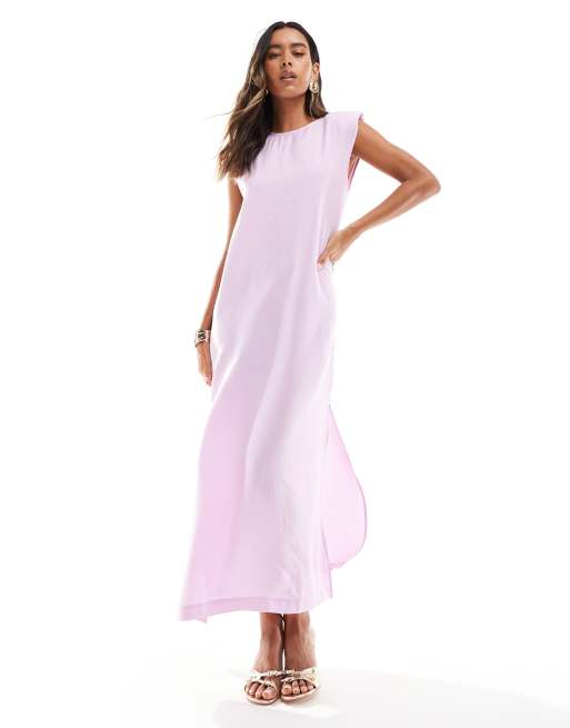 Vestido midi rosa claro estilo camiseta sin mangas con hombreras de ASOS DESIGN