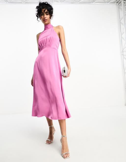 Vestido midi rosa con cuello alto de Little Mistress