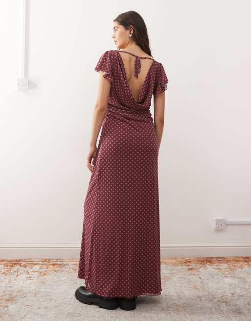 Vestido midi rosa con cuello recto y estampado de lunares de Reclaimed Vintage 