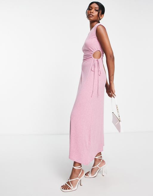 Vestido midi rosa con detalle de abertura lateral de ASOS DESIGN, 4 de 4