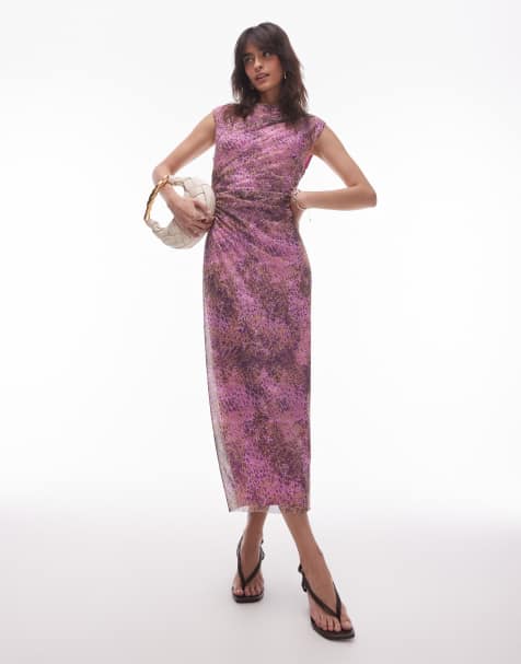 Vestido midi rosa con estampado abstracto y detalle drapeado de malla de & Other Stories - view 1