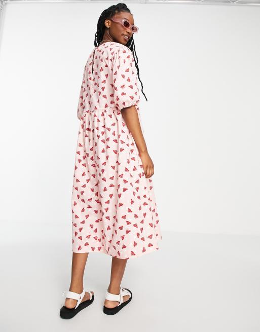 Vestido midi rosa con estampado de setas Yoyo de Monki, 4 de 4