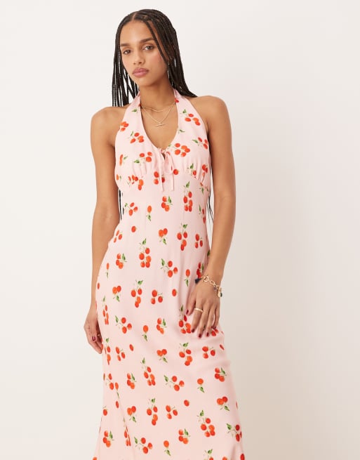 Vestido midi rosa con estampado de tomates y cuello halter Lyne de Nobody's Child, 3 de 4