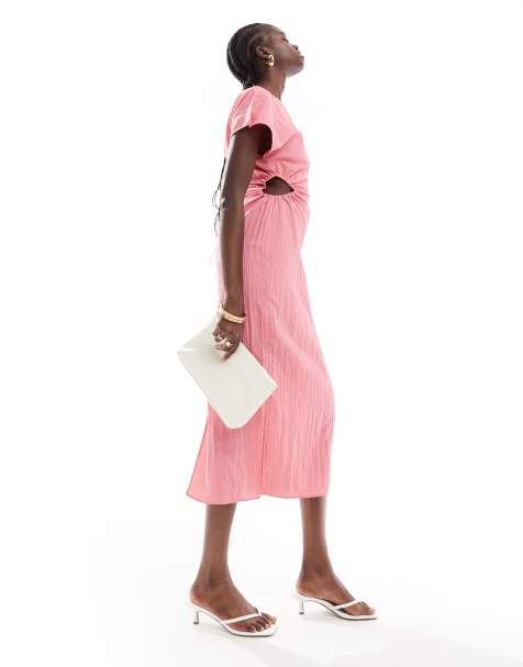 Vestido midi rosa con manga de casquillo y detalle de aberturas en los laterales y en el bajo de ASOS DESIGN - view 1