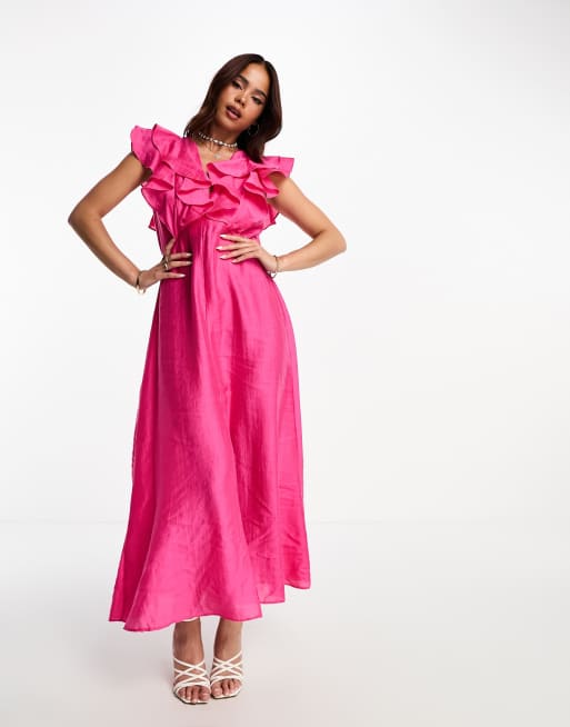 Vestido midi rosa con volantes de Nobody's Child