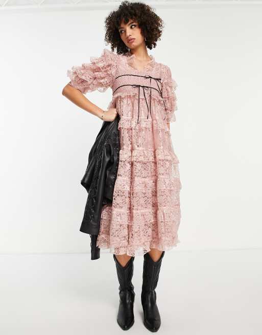 Vestido midi rosa pastel de encaje premium Dream de sister jane, 4 de 4