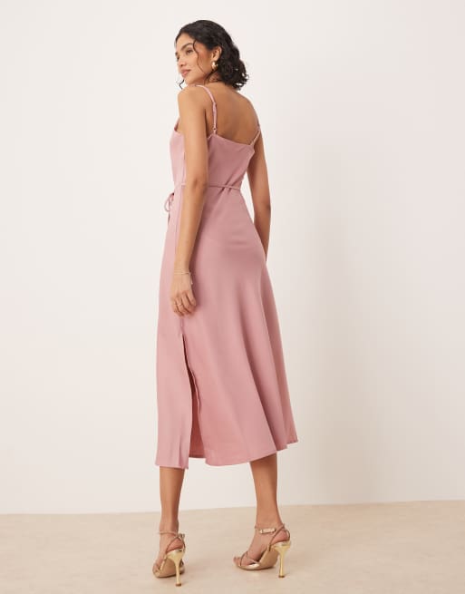 Vestido midi rosa pétalo de tirantes de satén de YAS, 4 de 4