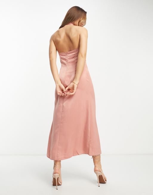 Vestido midi rosa té con cuello cruzado de Vila, 2 de 4