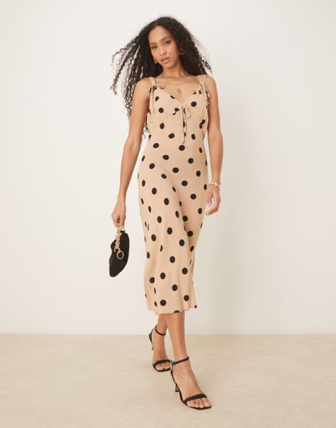 Vestido midi tostado de tirantes con estampado de lunares Jamilia de Nobody's Child - view 1