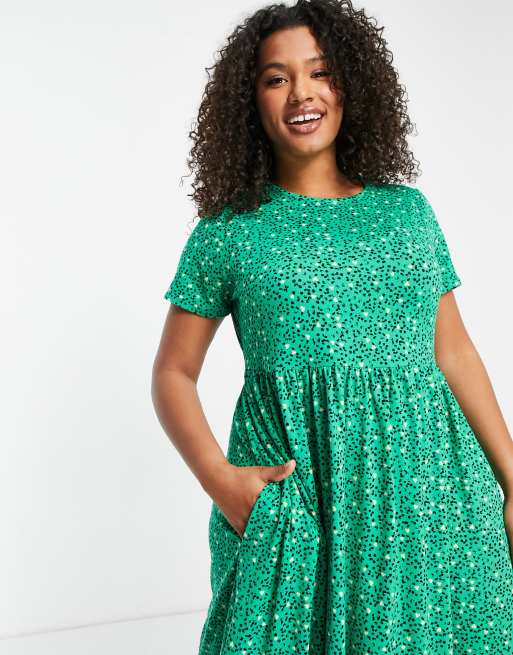 Vestido midi verde amplio con estampado de florecitas de Simply Be, 3 de 4