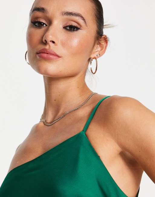 Vestido midi verde bosque asimétrico de satén de ASOS DESIGN, 3 de 4