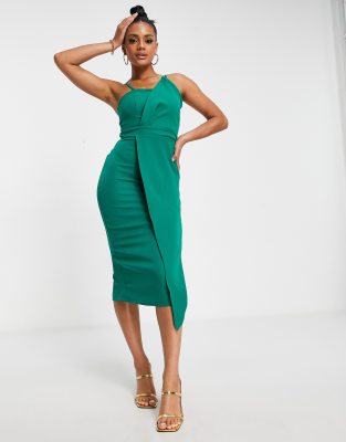 Vestido midi verde botella con detalle en el pecho Trendyol |