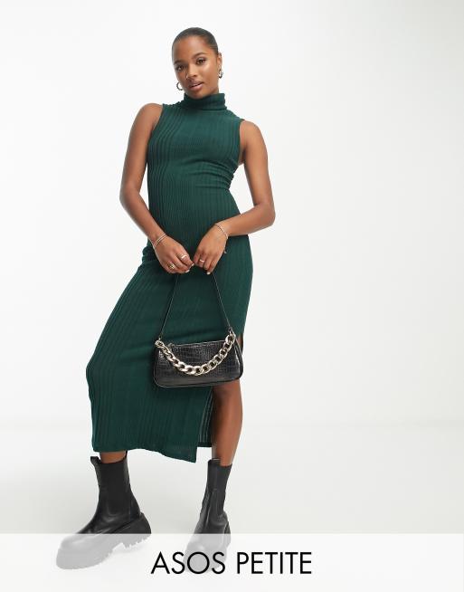 Vestido midi verde botella sin mangas con cuello vuelto de canalé supersuave de ASOS DESIGN Petite