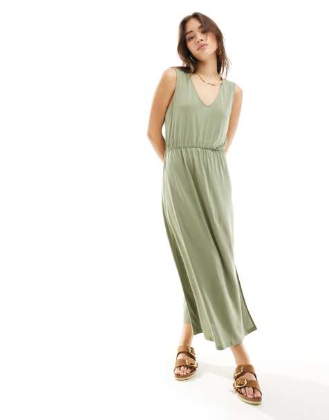 Vestido midi verde ceñido con cuello de pico de Vila - view 1