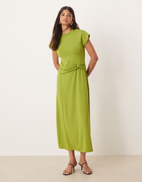 Vestido midi verde cítrico estilo camiseta con detalle retorcido en la cintura de ASOS DESIGN - view 1