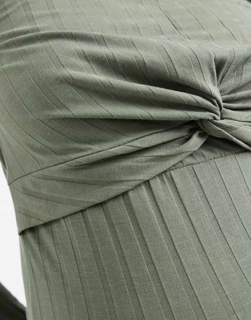 Vestido midi verde claro de manga larga con diseño de 2 funciones para lactancia de canalé de Mamalicious Maternity, 3 de 4