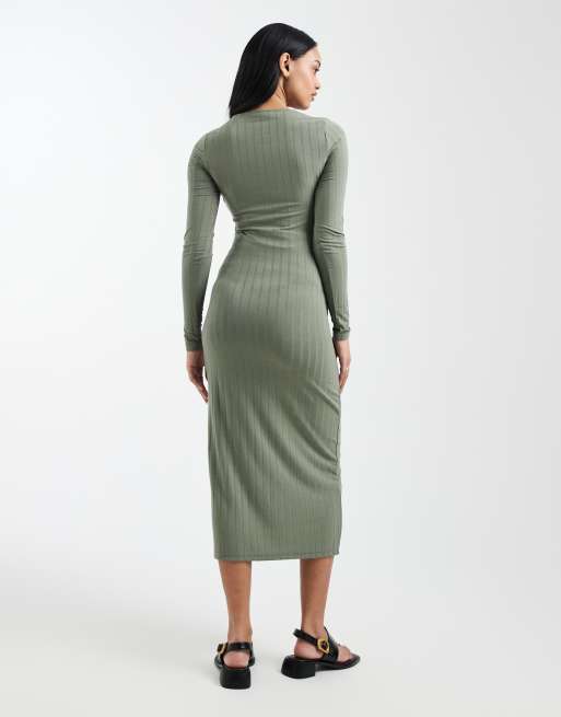 Vestido midi verde claro de manga larga con diseño de 2 funciones para lactancia de canalé de Mamalicious Maternity, 4 de 4