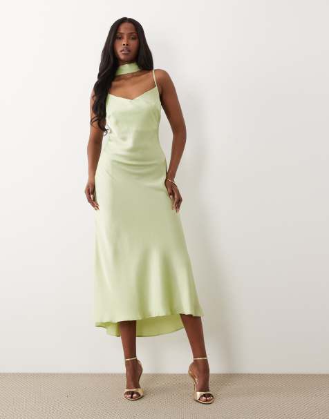 Vestido midi verde claro de tirantes con fular de satén de New Look - view 1