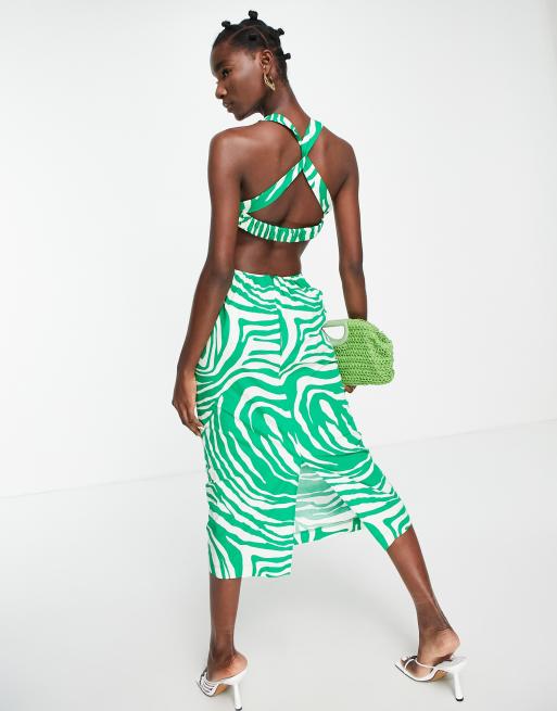 Vestido midi verde con detalle retorcido en la parte delantera y estampado animal de popelina de Topshop