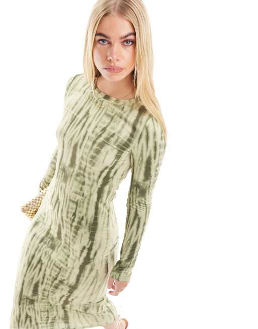 Vestido midi verde con efecto tie dye de Pieces