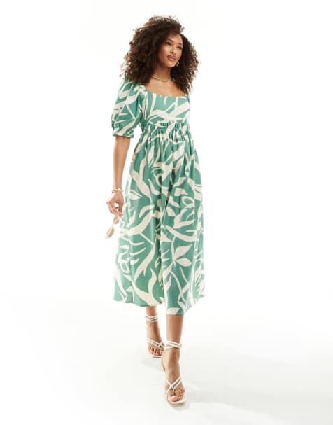 Vestido midi verde con estampado abstracto y mangas abullonadas Ginger de Nobody's Child - view 1