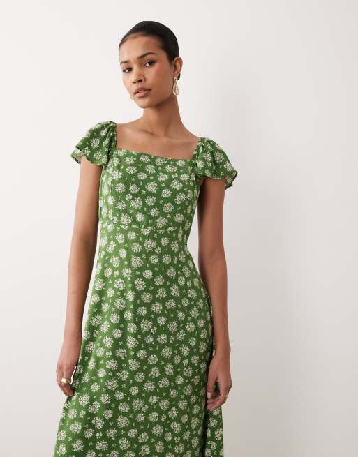 Vestido midi verde con estampado Elsie de Nobody's Child, 3 de 4