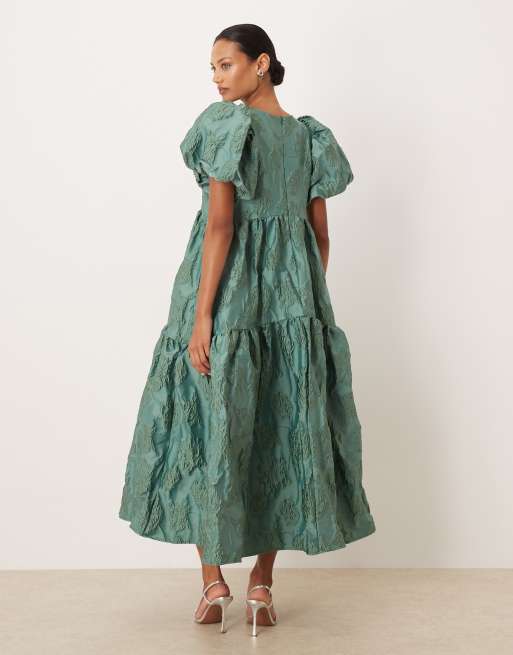 Vestido midi verde con mangas abullonadas de jacquard Harmonia de Sister Jane, 2 de 4