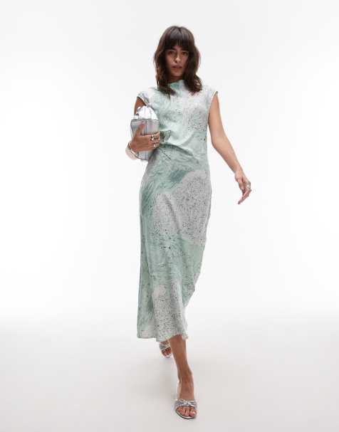 Vestido midi verde de corte al bies con detalle drapeado y estampado oleoso de satén de & Other Stories - view 1