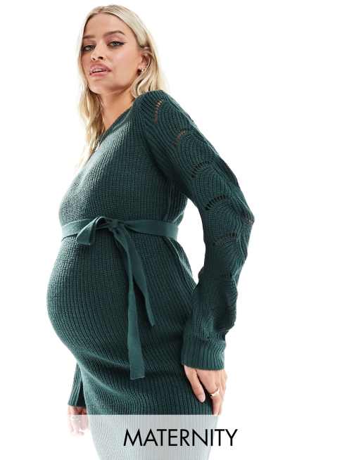 Vestido midi verde de punto de Mamalicious