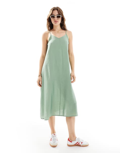 Vestido midi verde de tirantes con cuello de pico de Vero Moda - view 1