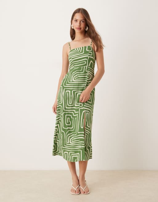 Vestido midi verde de tirantes con escote cuadrado y estampado de remolinos Maddie de Nobody's Child