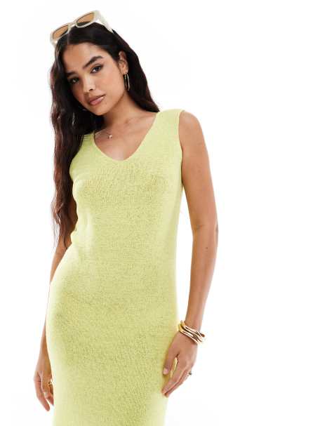 Vestido midi verde lima con cuello de pico de punto de Threadbare - view 1
