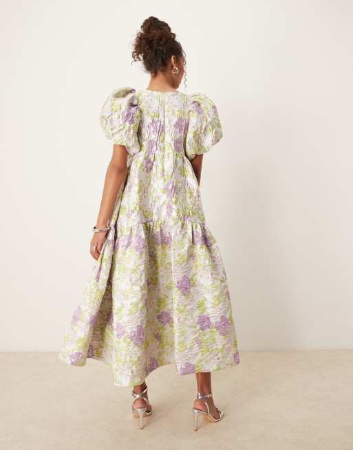 Vestido midi verde lima y lila de jacquard de Sister Jane, 3 de 4
