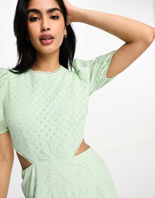 Vestido midi verde menta con bordado inglés y aberturas de French Connection, 2 de 4