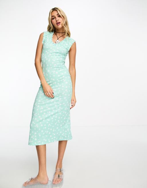 Vestido midi verde menta con detalle de copas y estampado floral de Heartbreak, 2 de 4