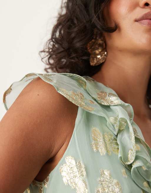 Vestido midi verde menta con estampado floral y volantes de Maya, 3 de 4
