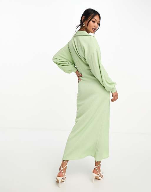 Vestido midi verde menta cruzado con solapas de tejido texturizado de ASOS DESIGN, 2 de 4