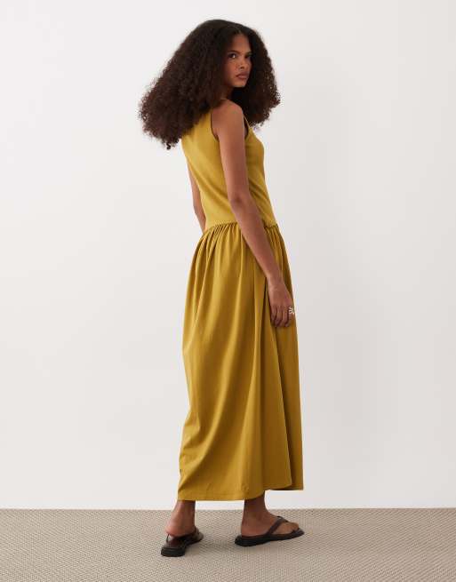 Vestido midi verde oliva con cintura baja de canalé variado de ASOS DESIGN, 4 de 4