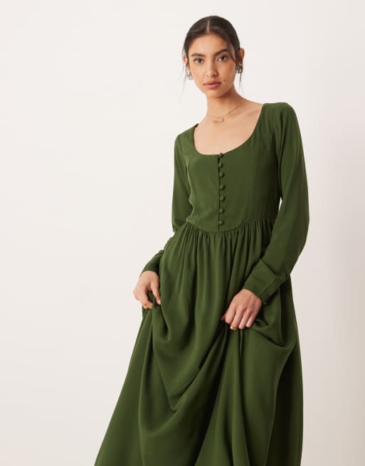 Vestido midi verde oliva de manga larga Cora de Nobody's Child, 2 de 4