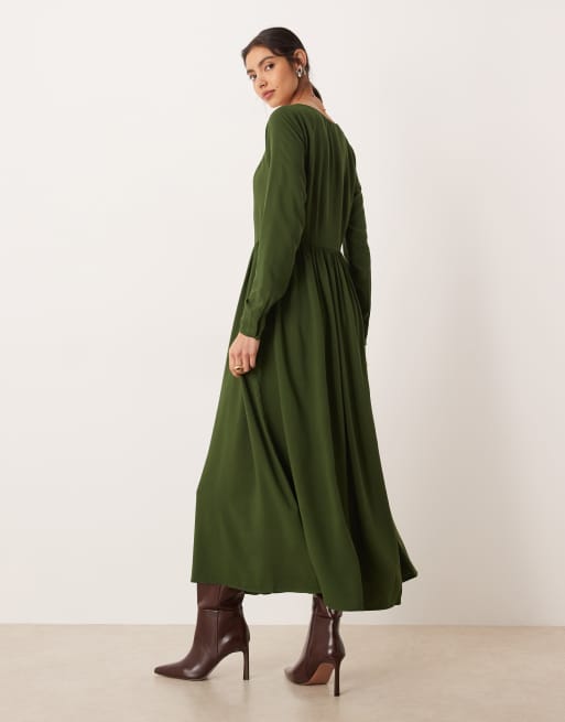 Vestido midi verde oliva de manga larga Cora de Nobody's Child, 3 de 4