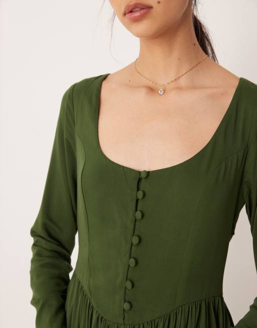 Vestido midi verde oliva de manga larga Cora de Nobody's Child, 4 de 4